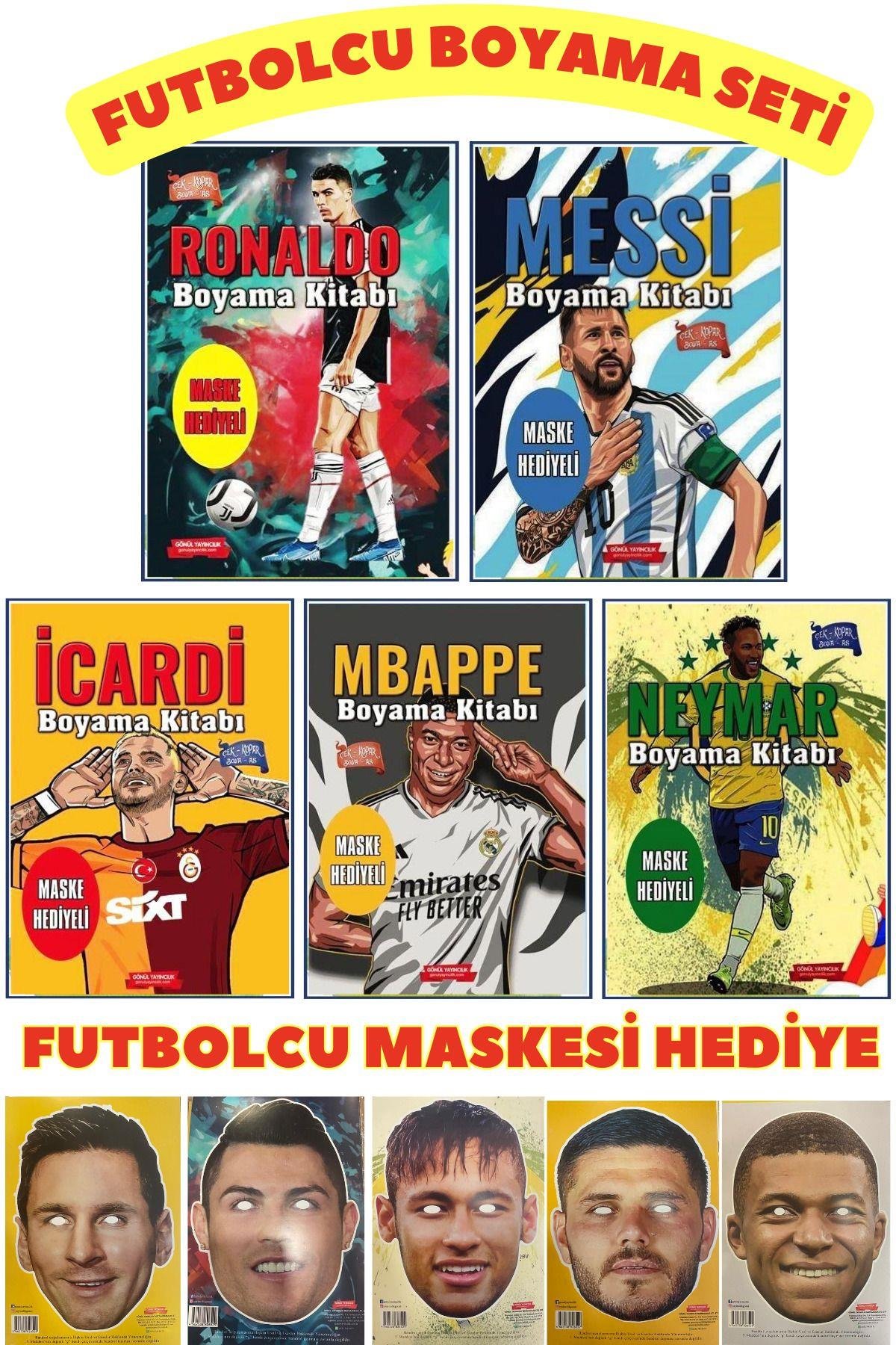 Efsane Futbolcular Boyama Kitabı Seti (5 Kitap Takım - )futbolcu Maskesi Hediyeli