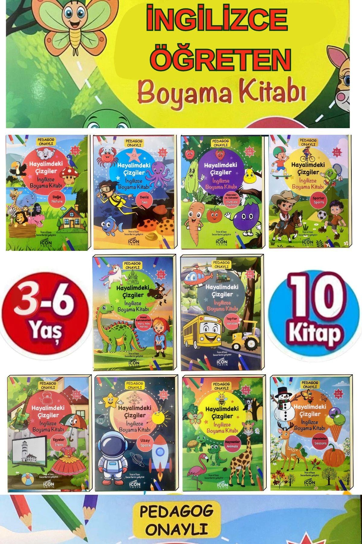 Eğlenceli 3-7 Yaşa Uygun Ingilizce Boyama Kitabı Seti 10 Kitap