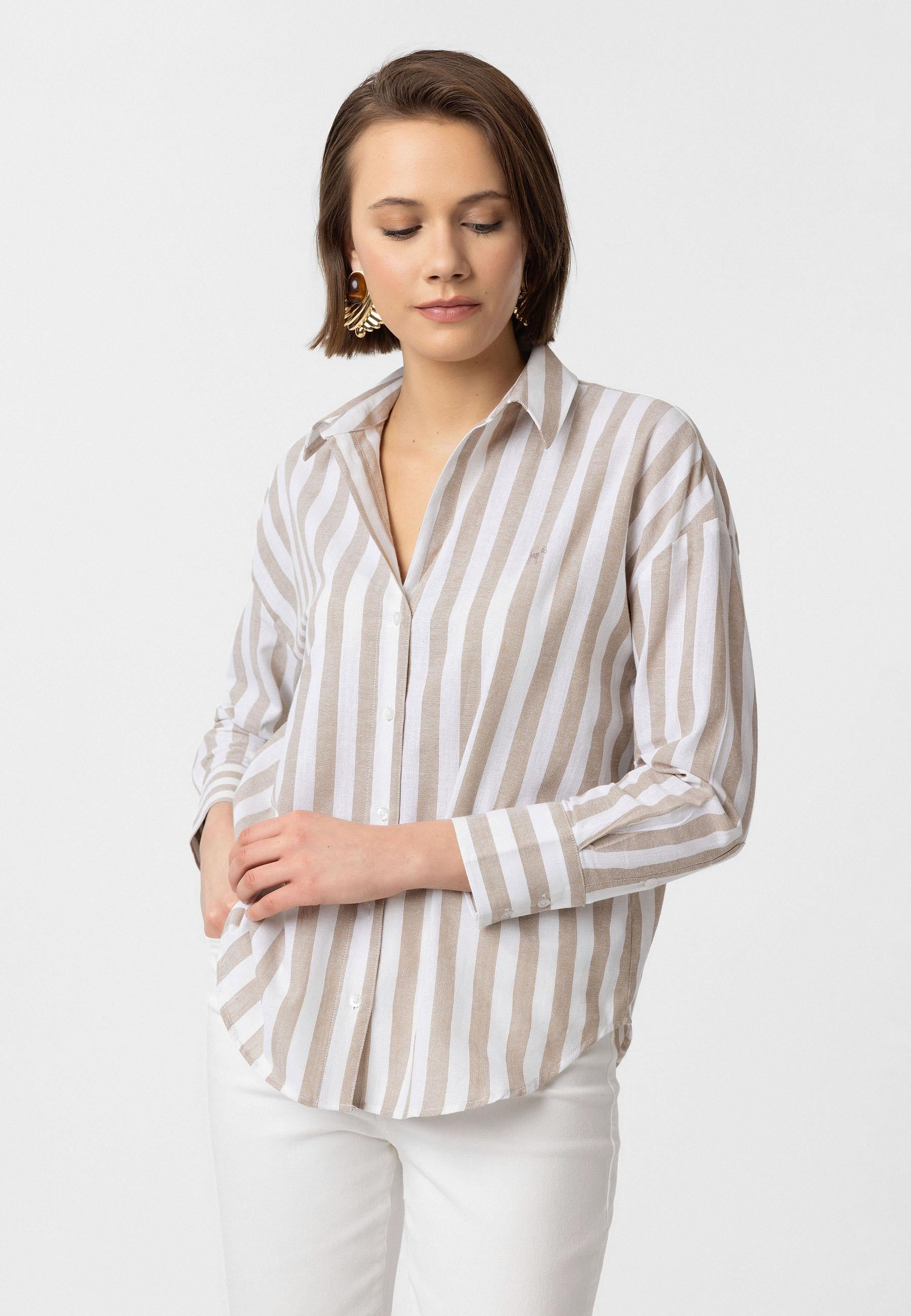 Carisa Kadın Oversize Pamuklu Çizgili Gömlek