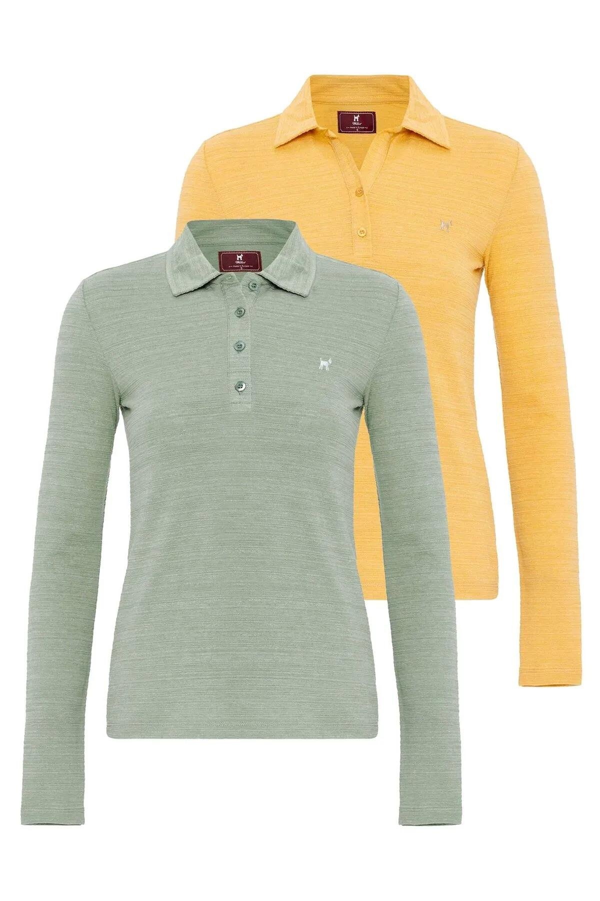 Henriette Kadın Slim Fit  Polo Yaka 2li T-Shirt