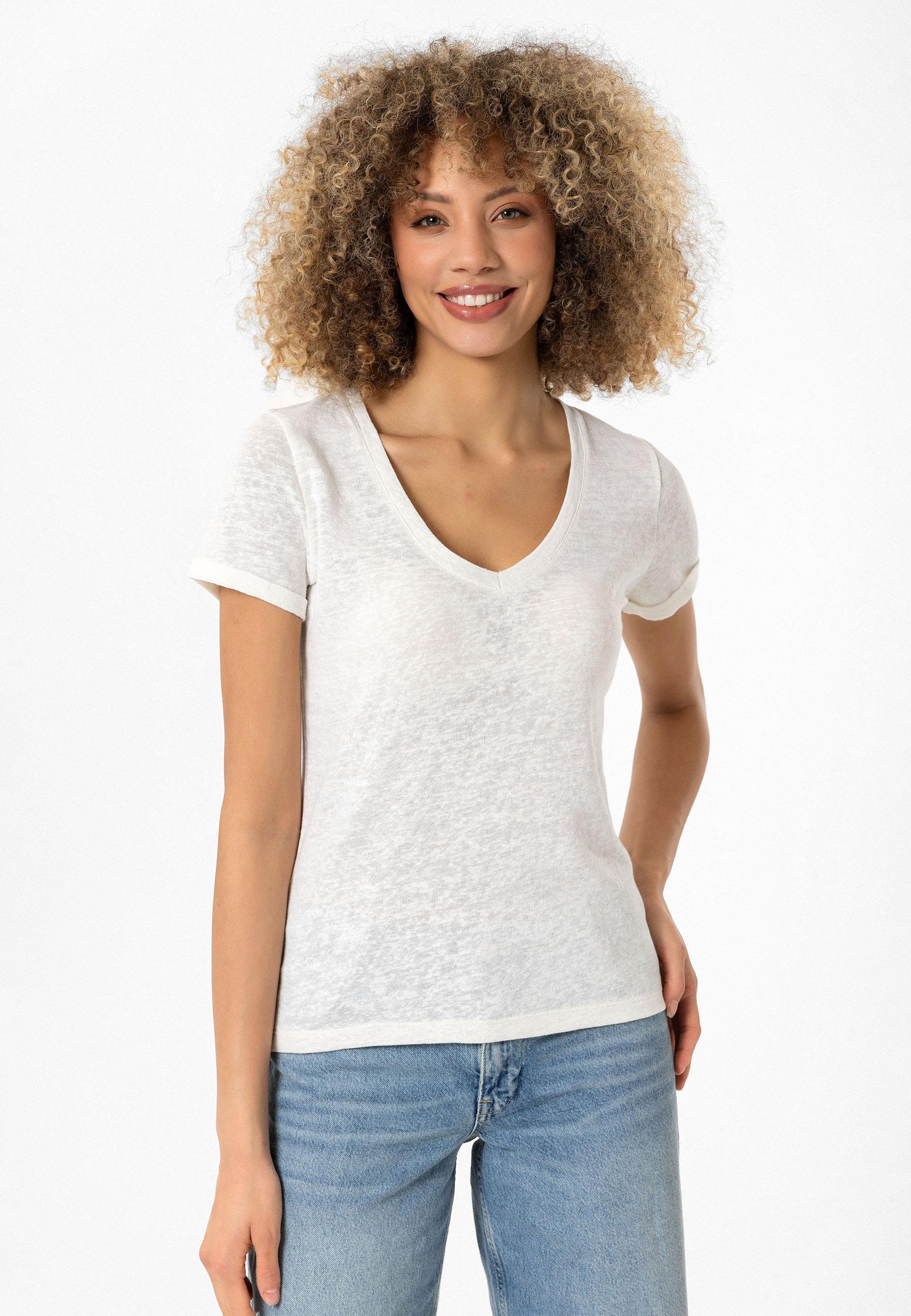 Nives Kadın Ekru V Yaka Slim Fit T-Shirt