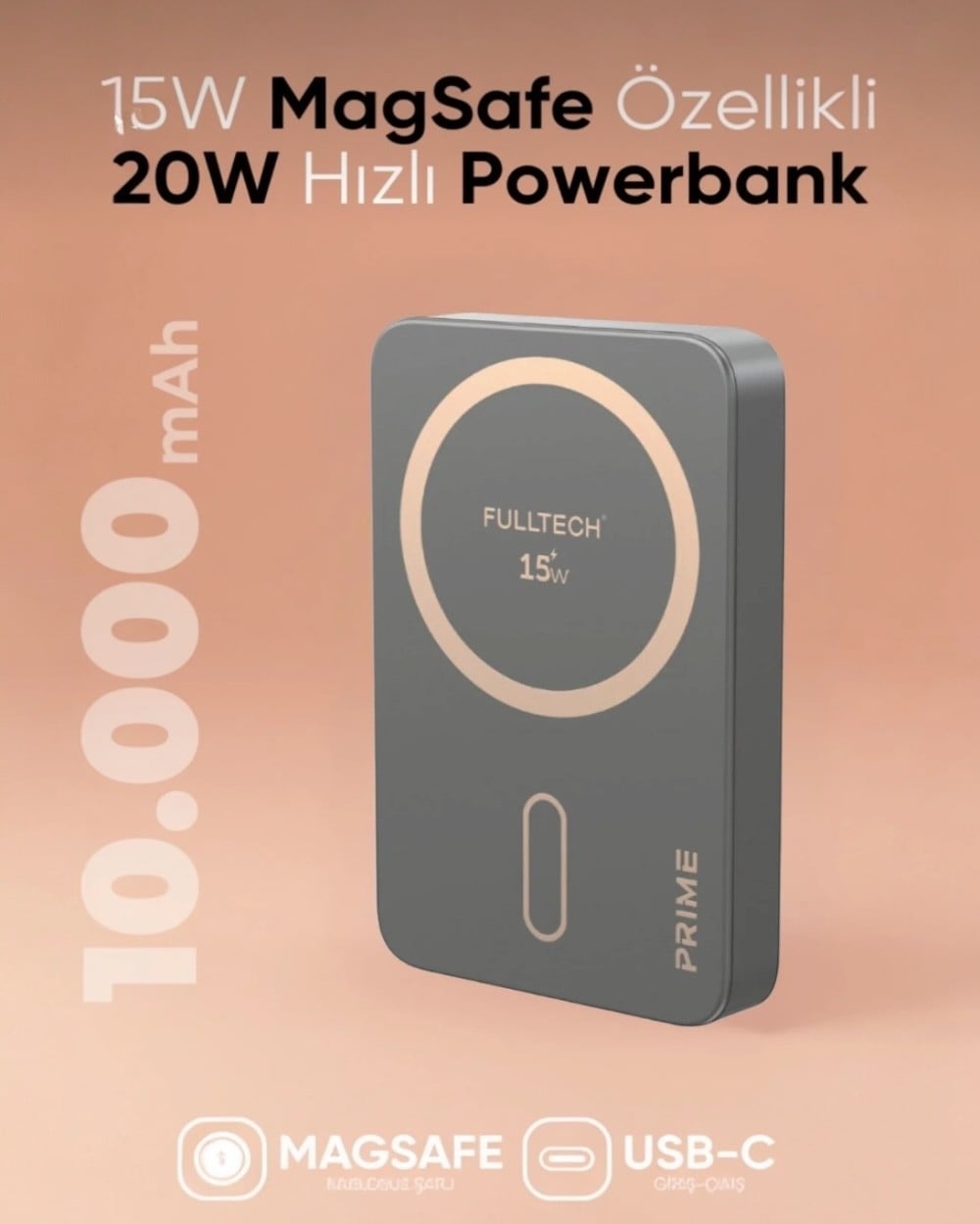 Powerbank10.000 mAh 15W Magsafe Uyumlu Manyetik Hızlı Şarjlı Type-C Powerbank Taşınabilir Şarj Cihazı