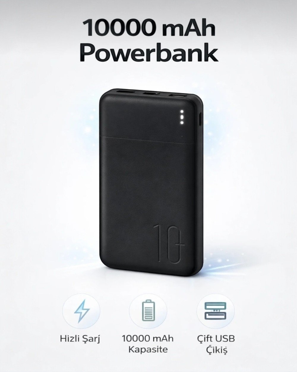 Powerbank10.000 mAh 2.4A Çift Usb Çıkışlı Led Göstergeli Powerbank Taşınabilir Şarj Cihazı