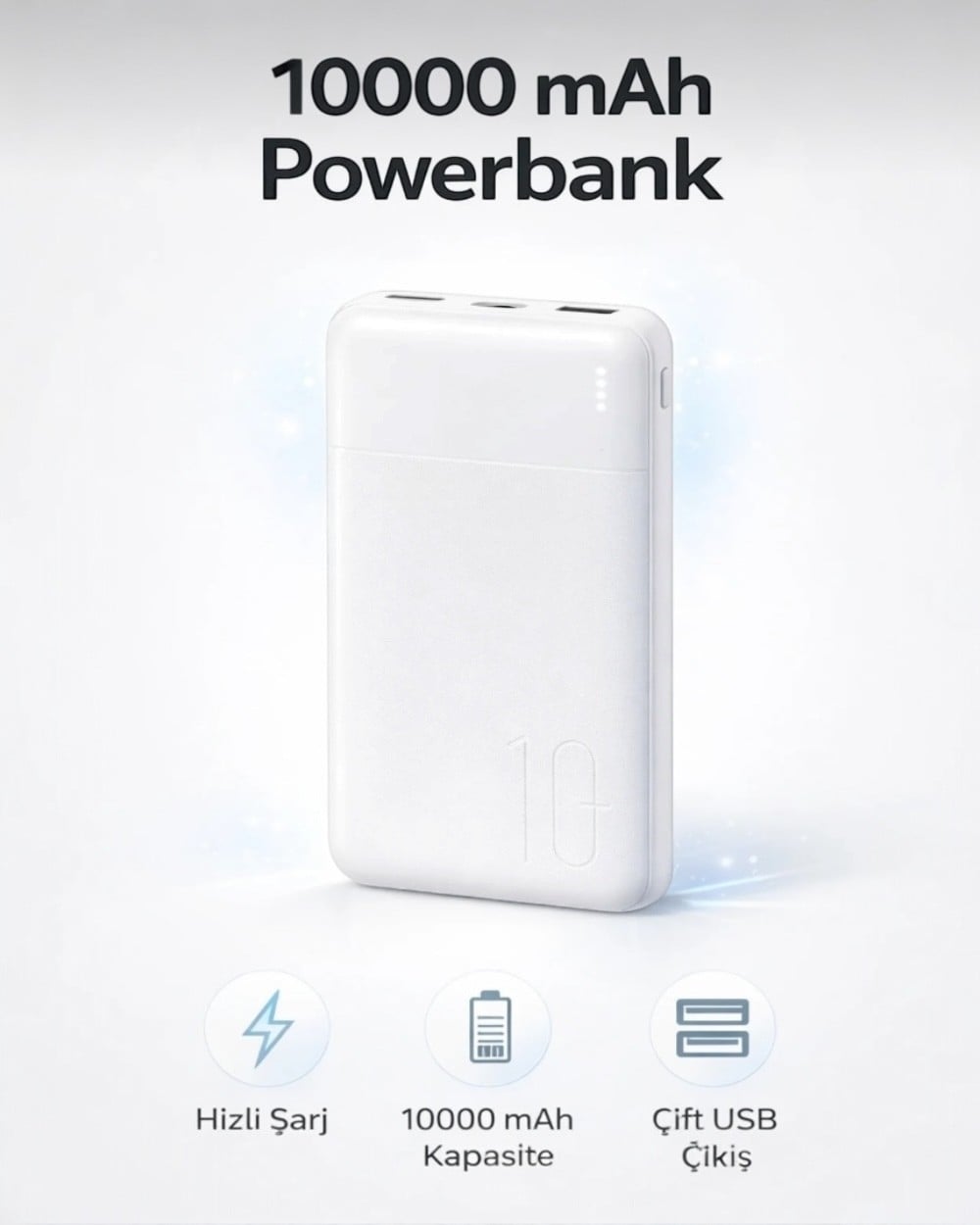 Powerbank10.000 mAh 2.4A Çift Usb Çıkışlı Led Göstergeli Powerbank Taşınabilir Şarj Cihazı