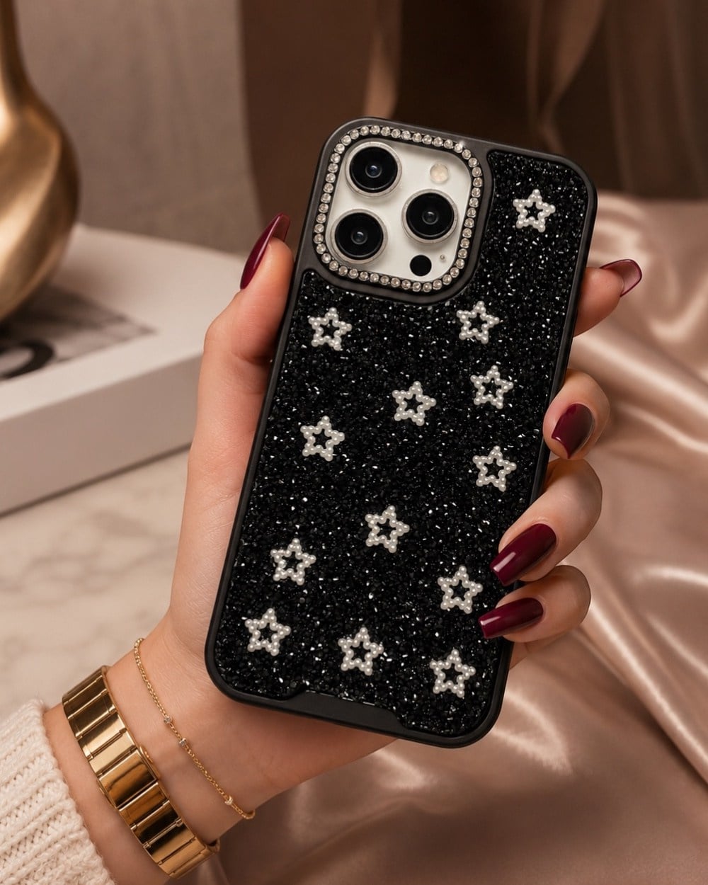 Telefon KılıfıIphone Uyumlu Yıldız Tasarımlı Full Parlak Taş Yüzeyli Lüks Premium Kılıf