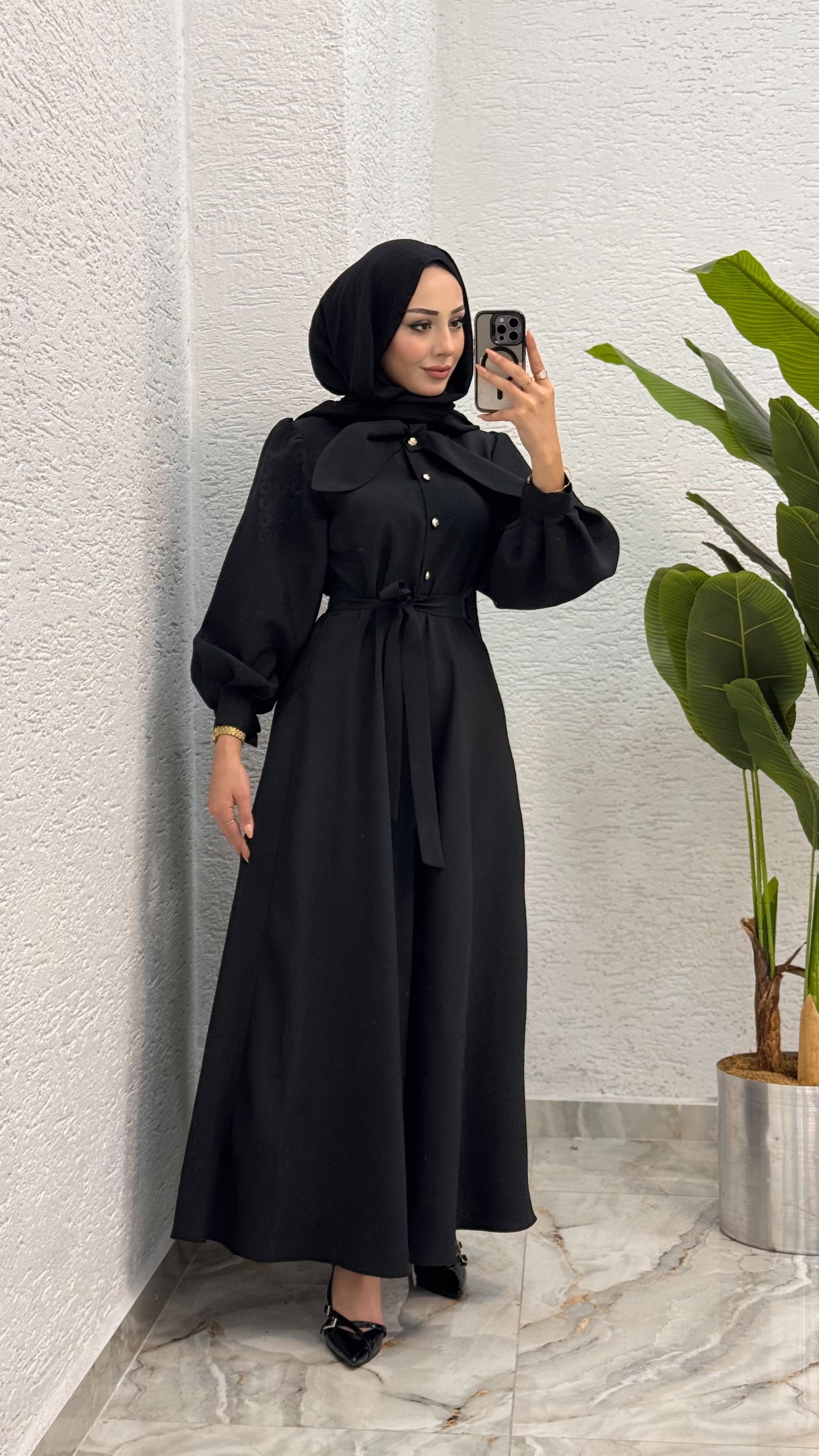 Cupra Fularlı Elbise | Siyah