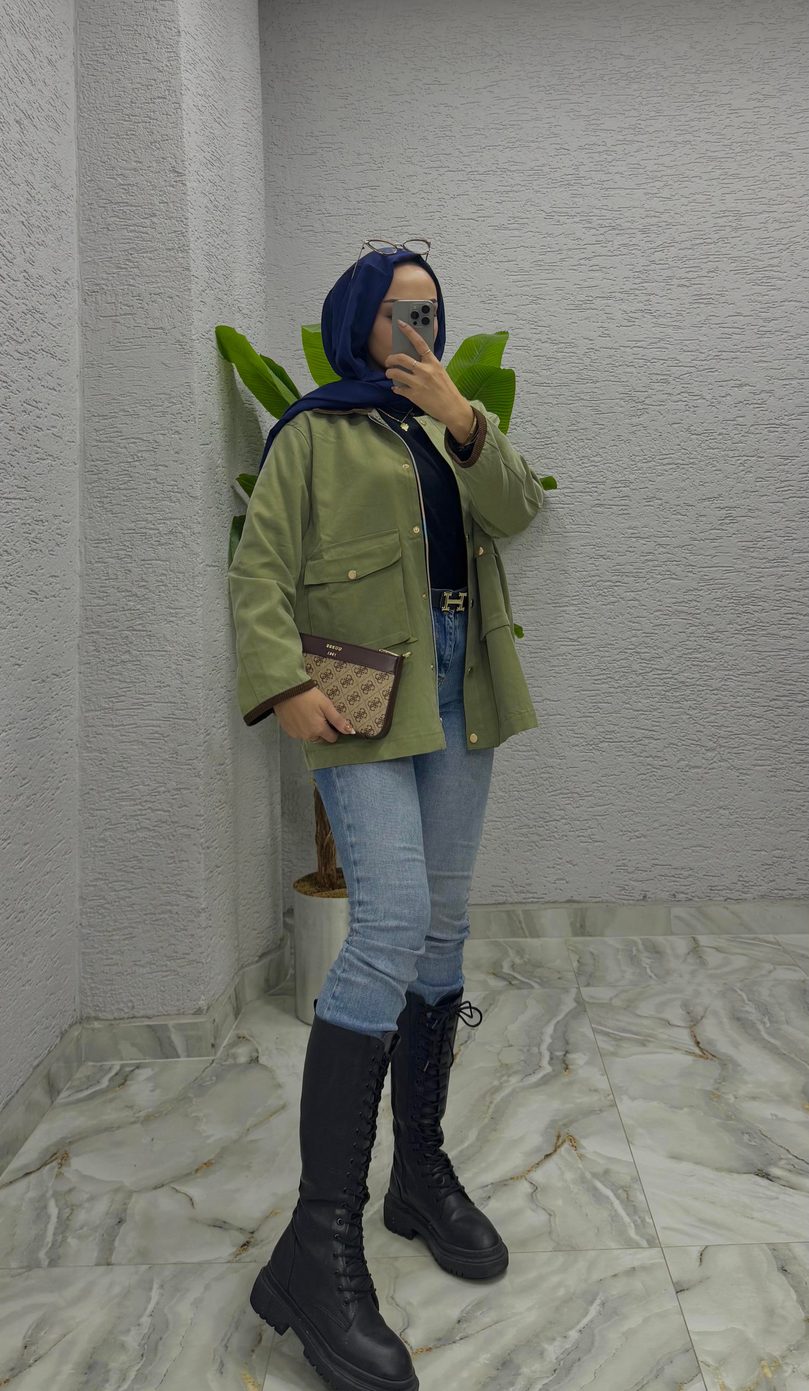 Kadife Yaka Ceket | Haki