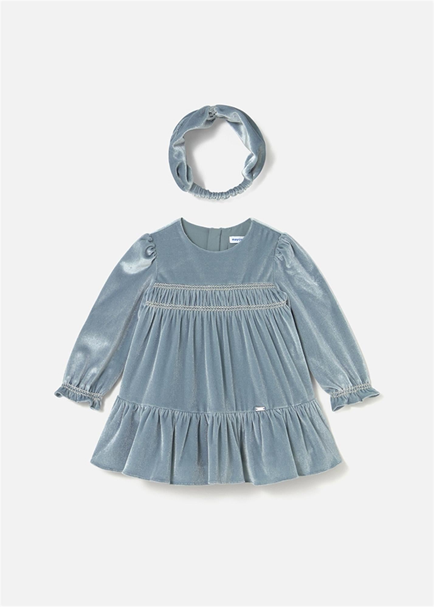 Mayoral Kız Bebek Kadife Elbise Taç Blue Bell 2904