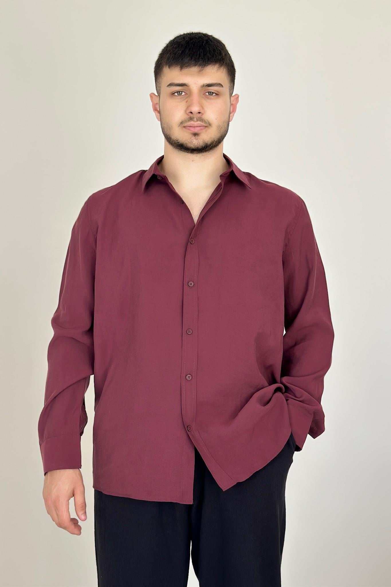 Modal Kumaş Gömlek - Bordo