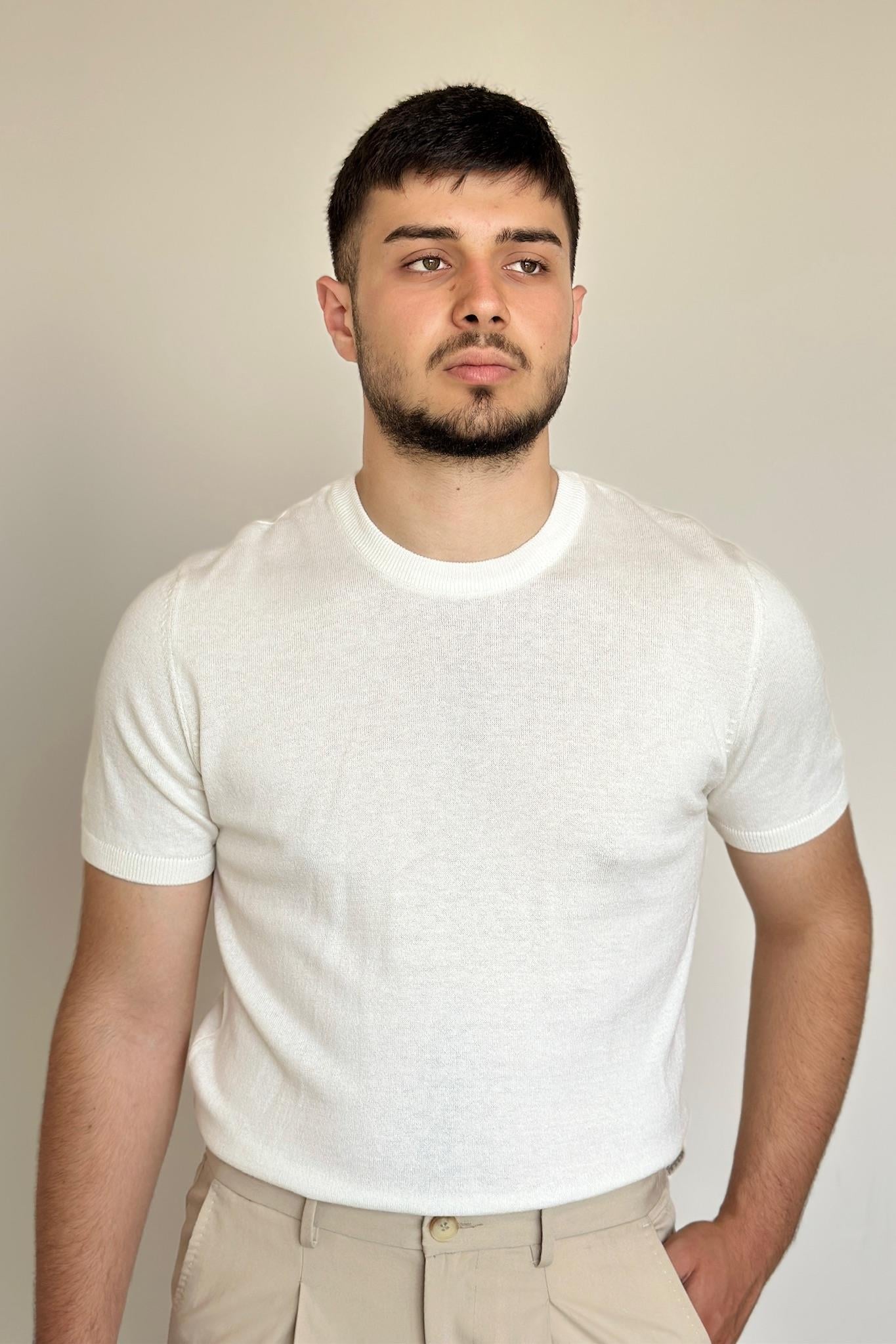 Pamuklu Basic Triko Tişört - Beyaz