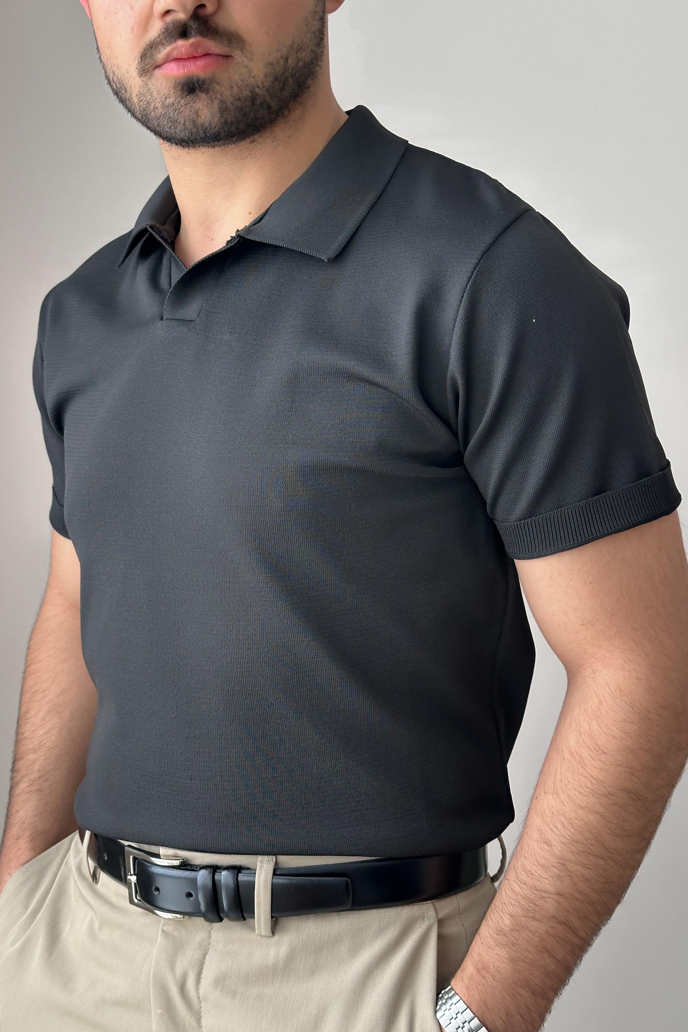 Polo Yaka Kısa Kollu Triko - Siyah