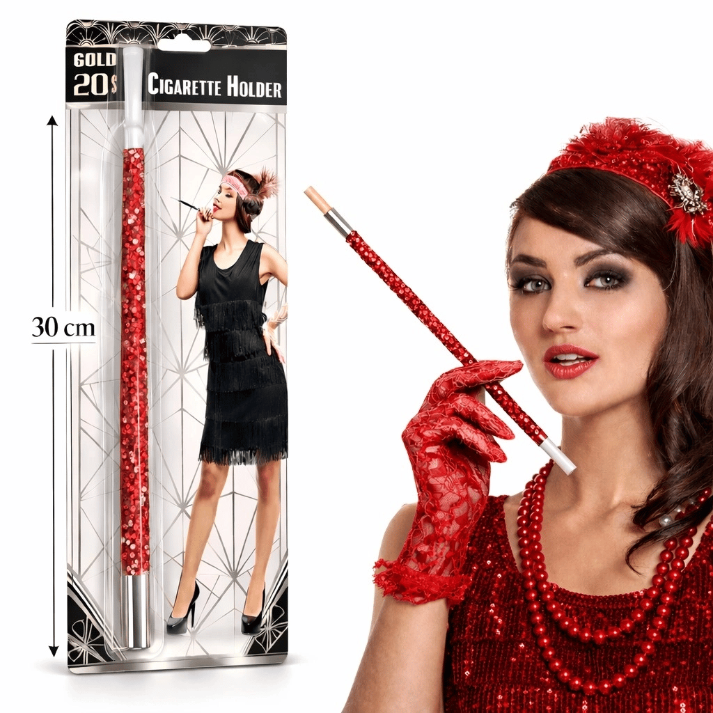 30 Cm Kırmızı Payetli  Tutacağı – 1920’ler Gatsby Parti Aksesuarı