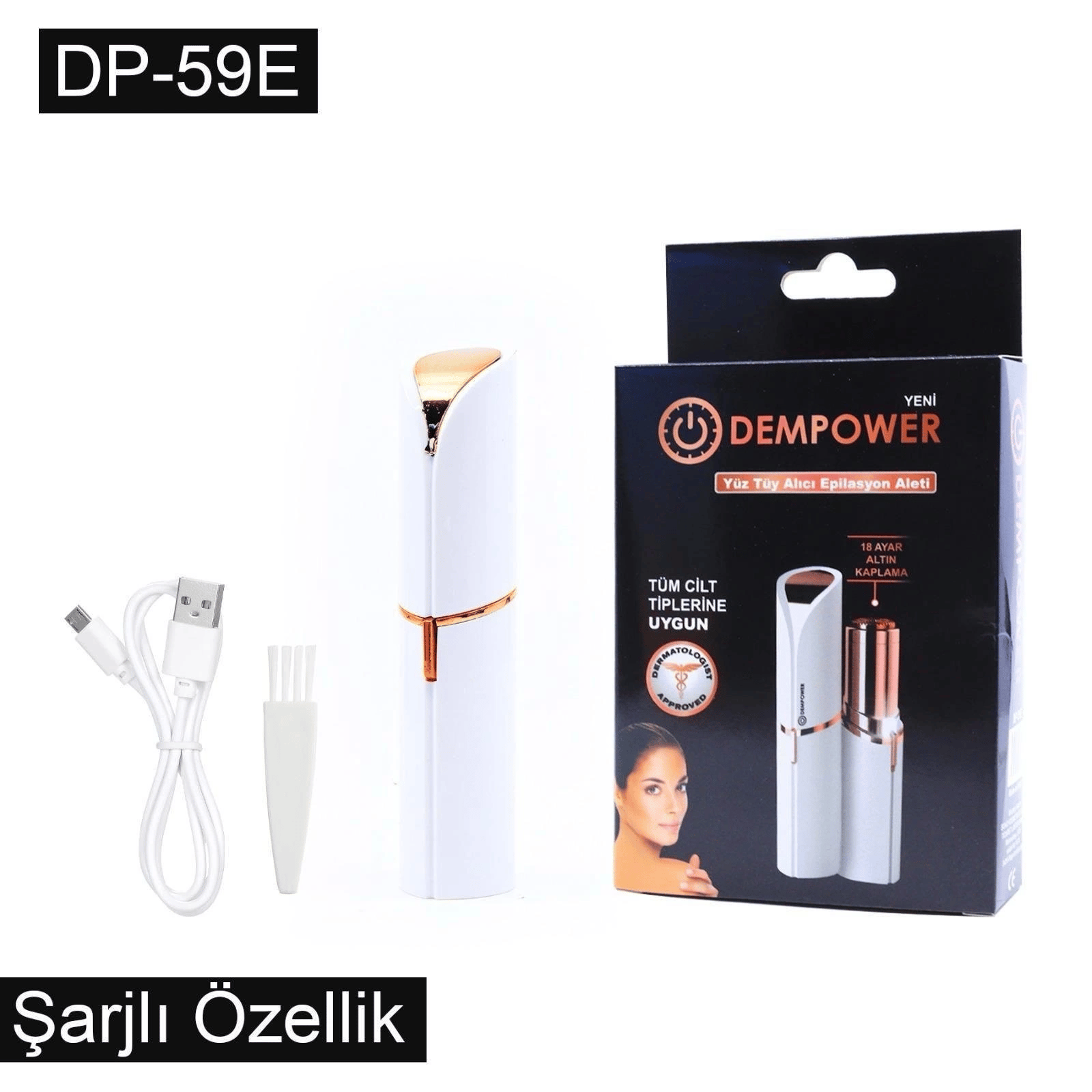 Dempower Şarjlı Yüz Tüy Alıcı Epilasyon Aleti Flawles  Kısa