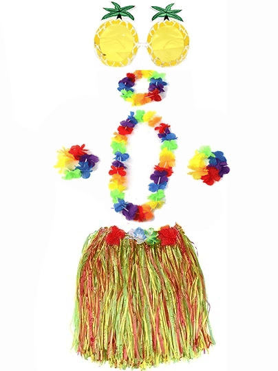 Yetişkin Ve Çocuk Uyumlu Luau Aloha Hawaii Rengarenk 40 Cm Etek Ananas Şekilli Gözlük Hawaii Kolye Renkli Taç Ve 2 Adet Bileklik Seti