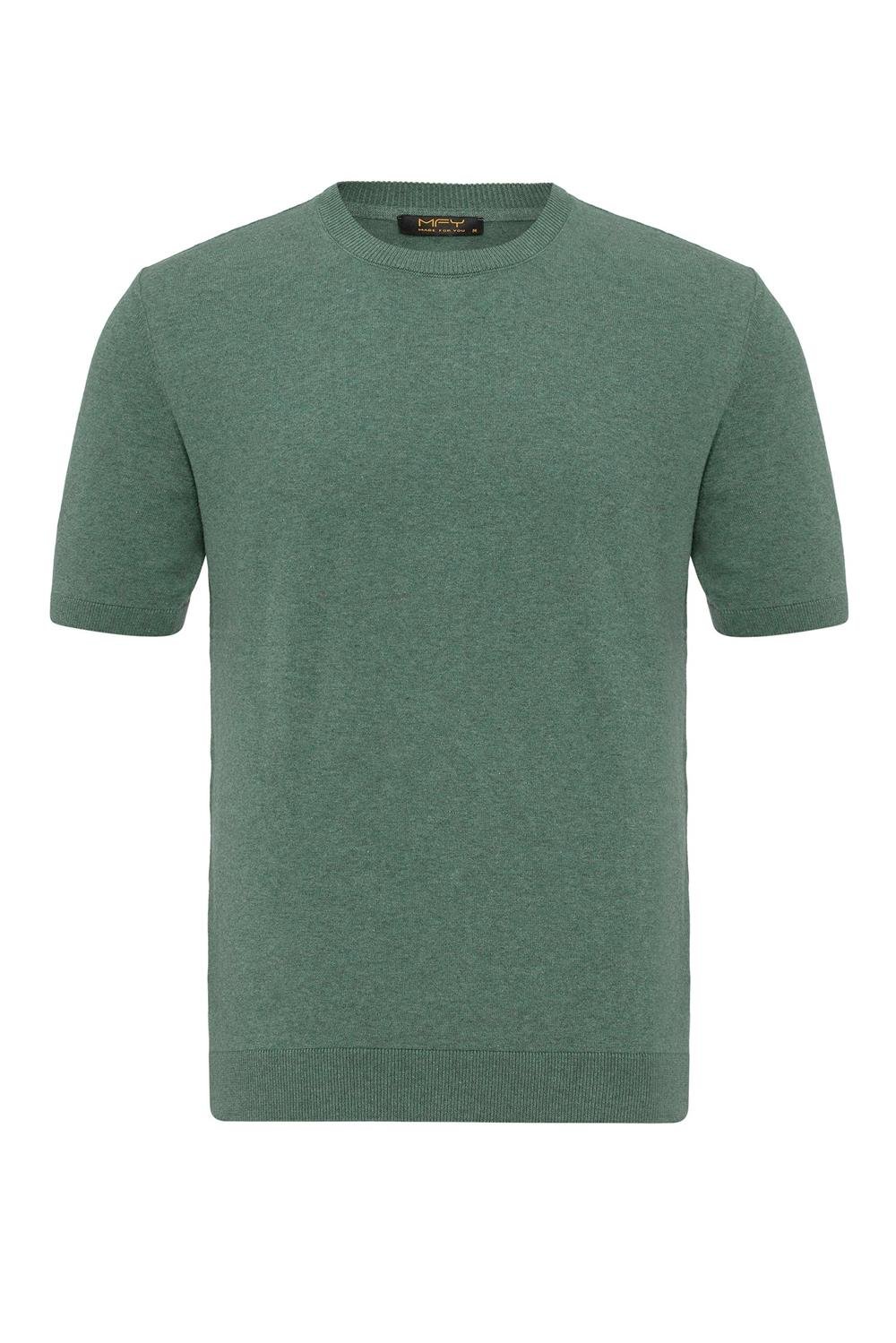 Triko Bisiklet Yaka Tshirt %100 Pamuk Yeşil