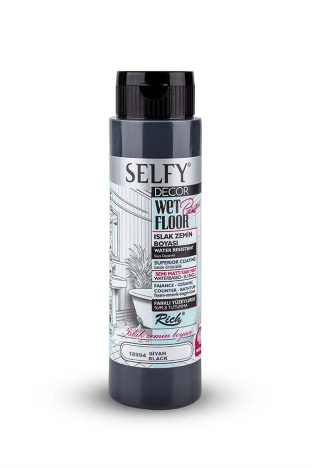 SELFY DECOR ISLAK ZEMİN BOYASI SİYAH  500ml
