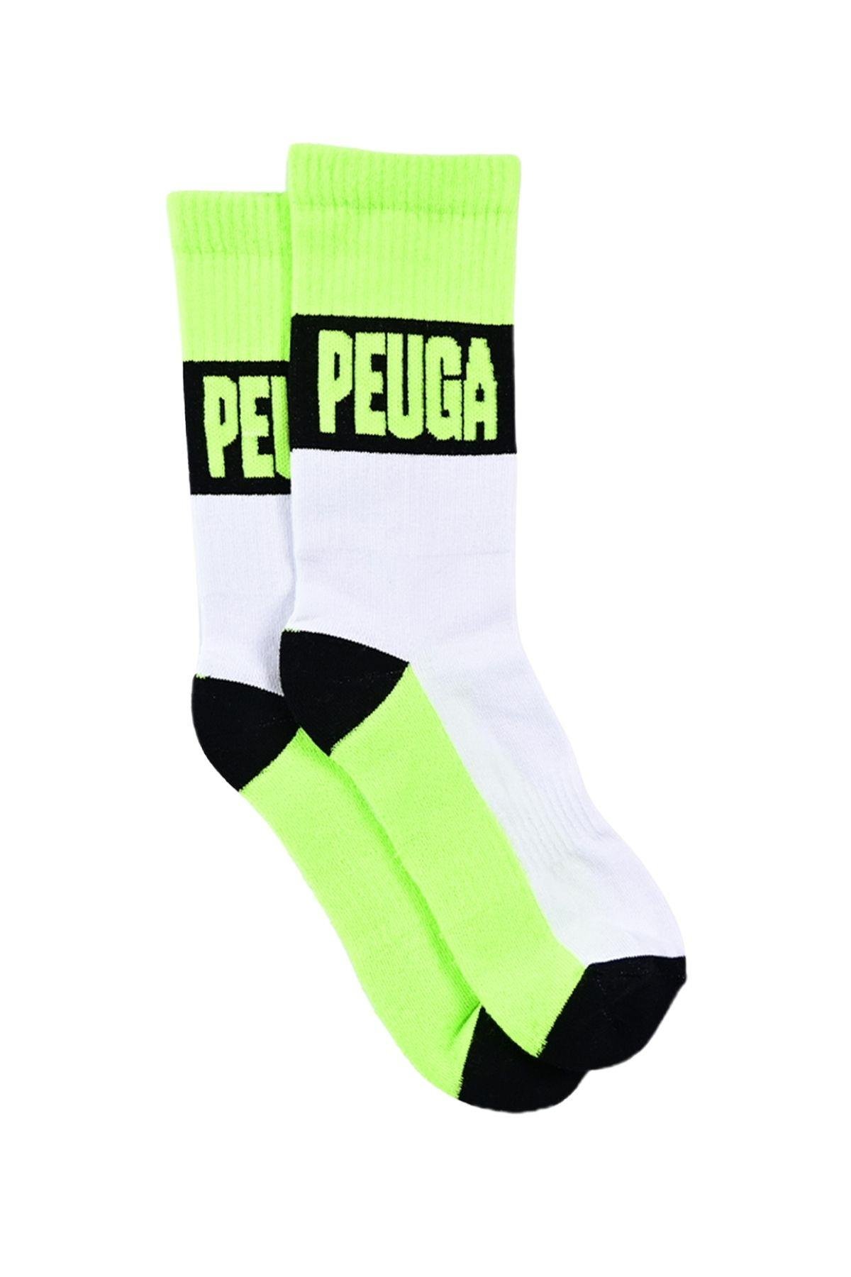 Erkek Beyaz-Neon Sarı Yazılı Soket Çorap