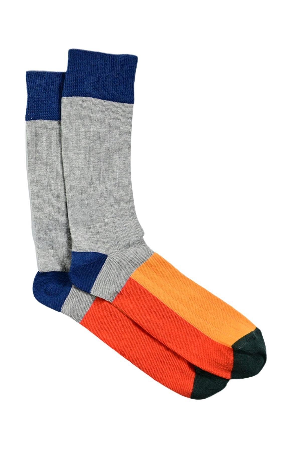 Erkek Gri-Mavi Blok Desenli Soket Çorap