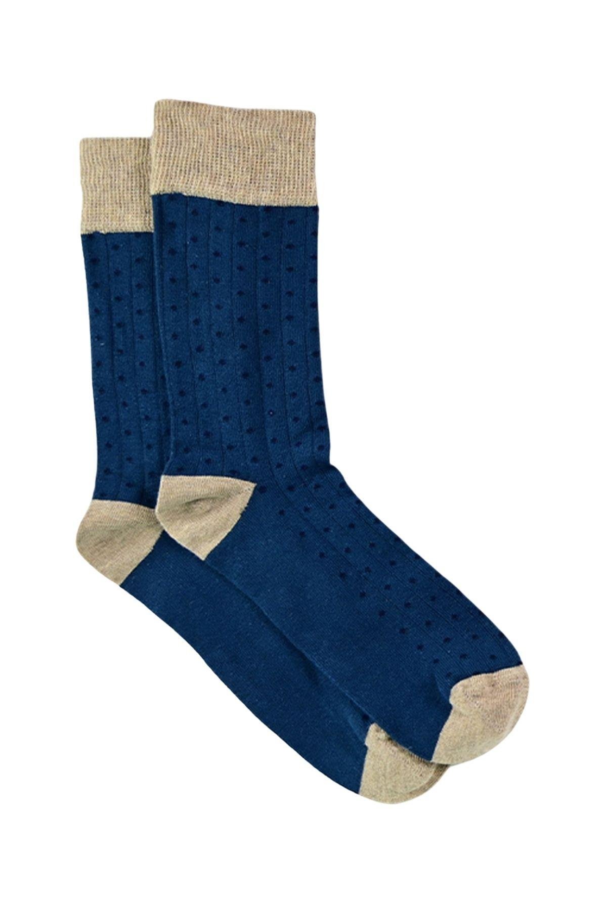 Erkek Lacivert-Bej Düz Soket Çorap