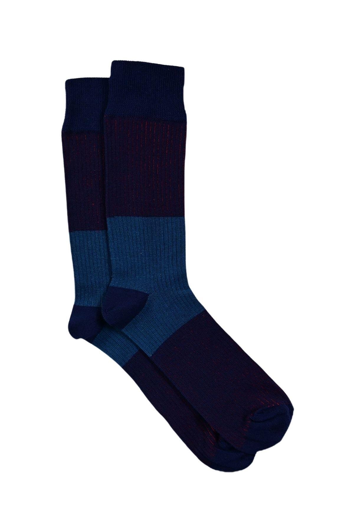 Erkek Lacivert Blok Desenli Soket Çorap