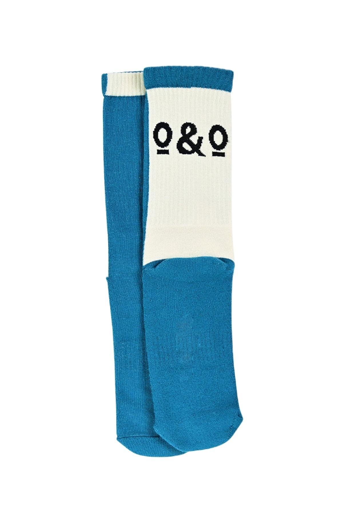 Erkek Mavi-Beyaz Logolu Yarım Havlu Soket Çorap