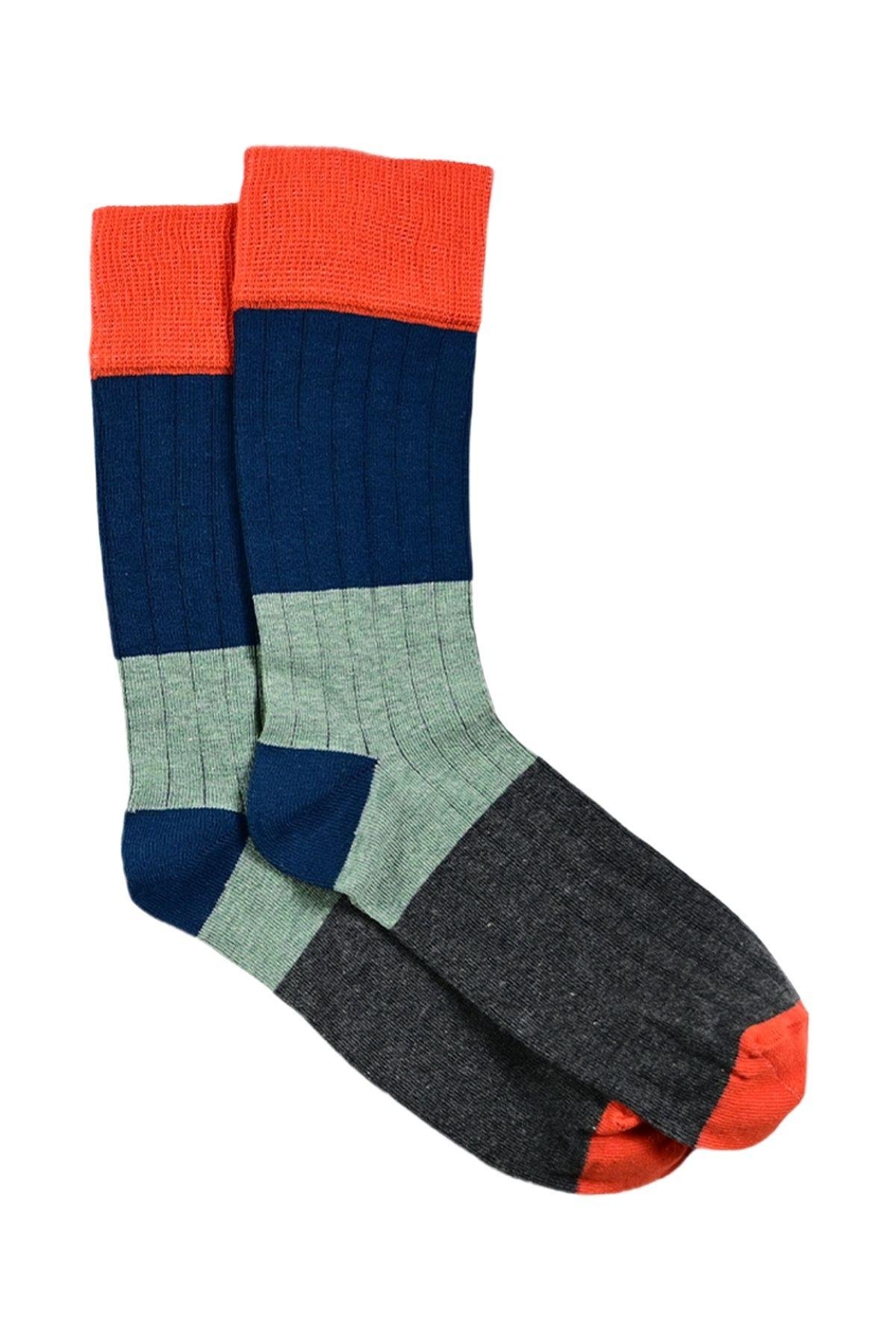 Erkek Mint-Füme Blok Desenli Soket Çorap
