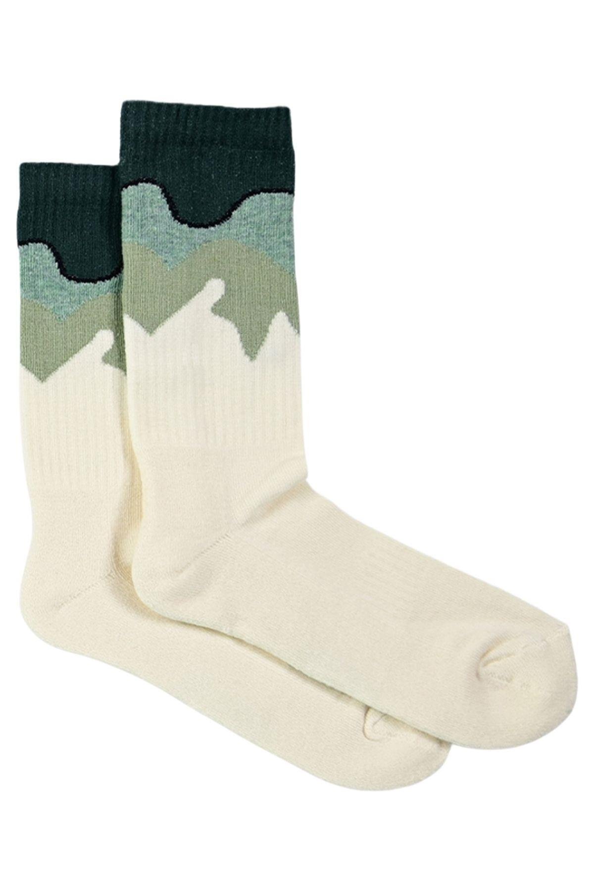 Kadın Bej-Haki Desenli Yarım Havlu Soket Çorap