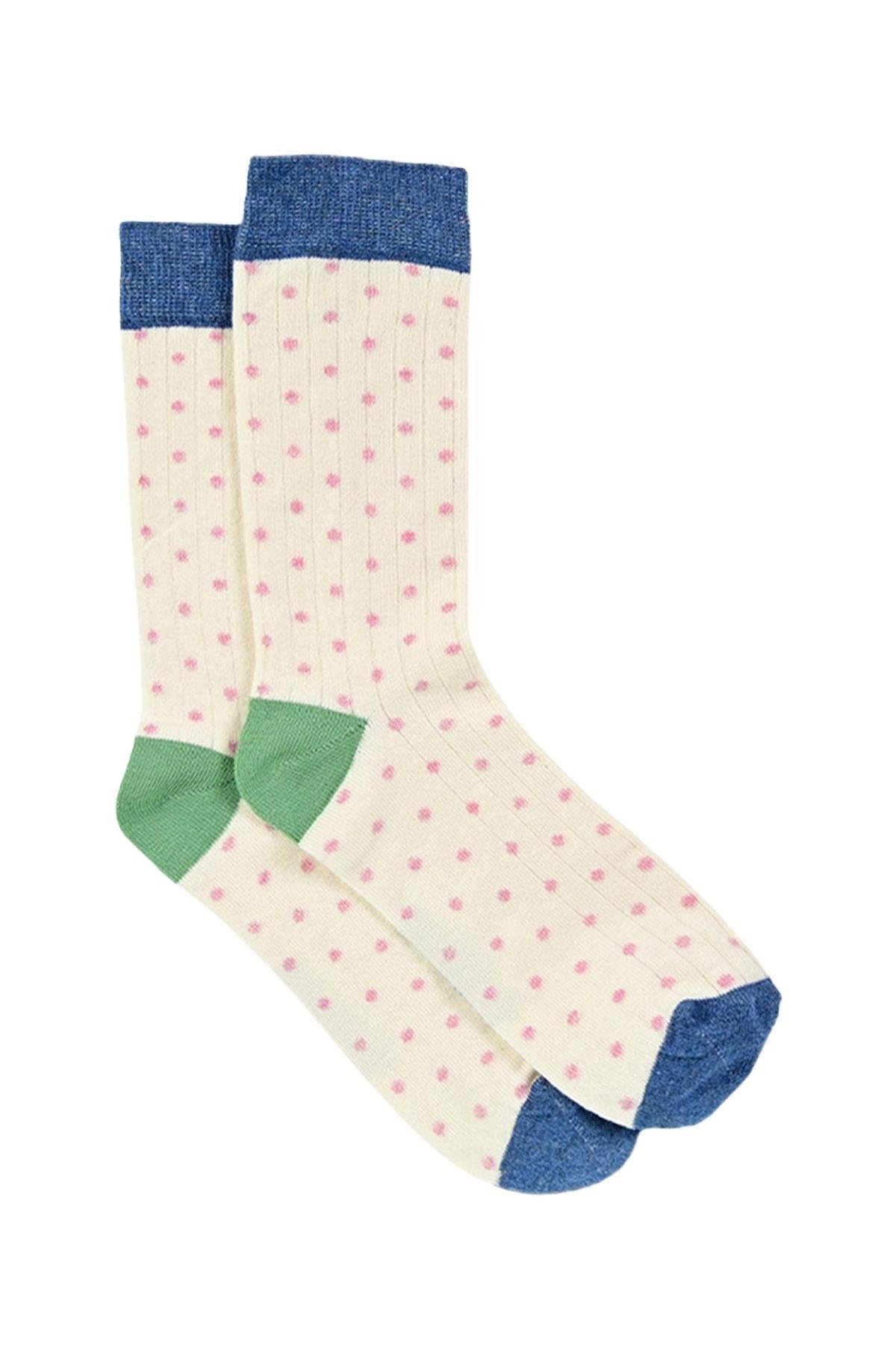 Kadın Bej-Pembe Puantiyeli Soket Çorap