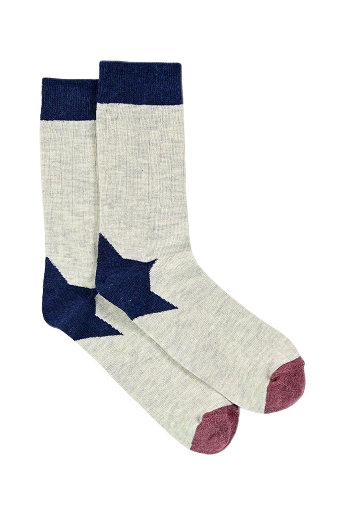 Kadın Gri-Lacivert Düz Soket Çorap