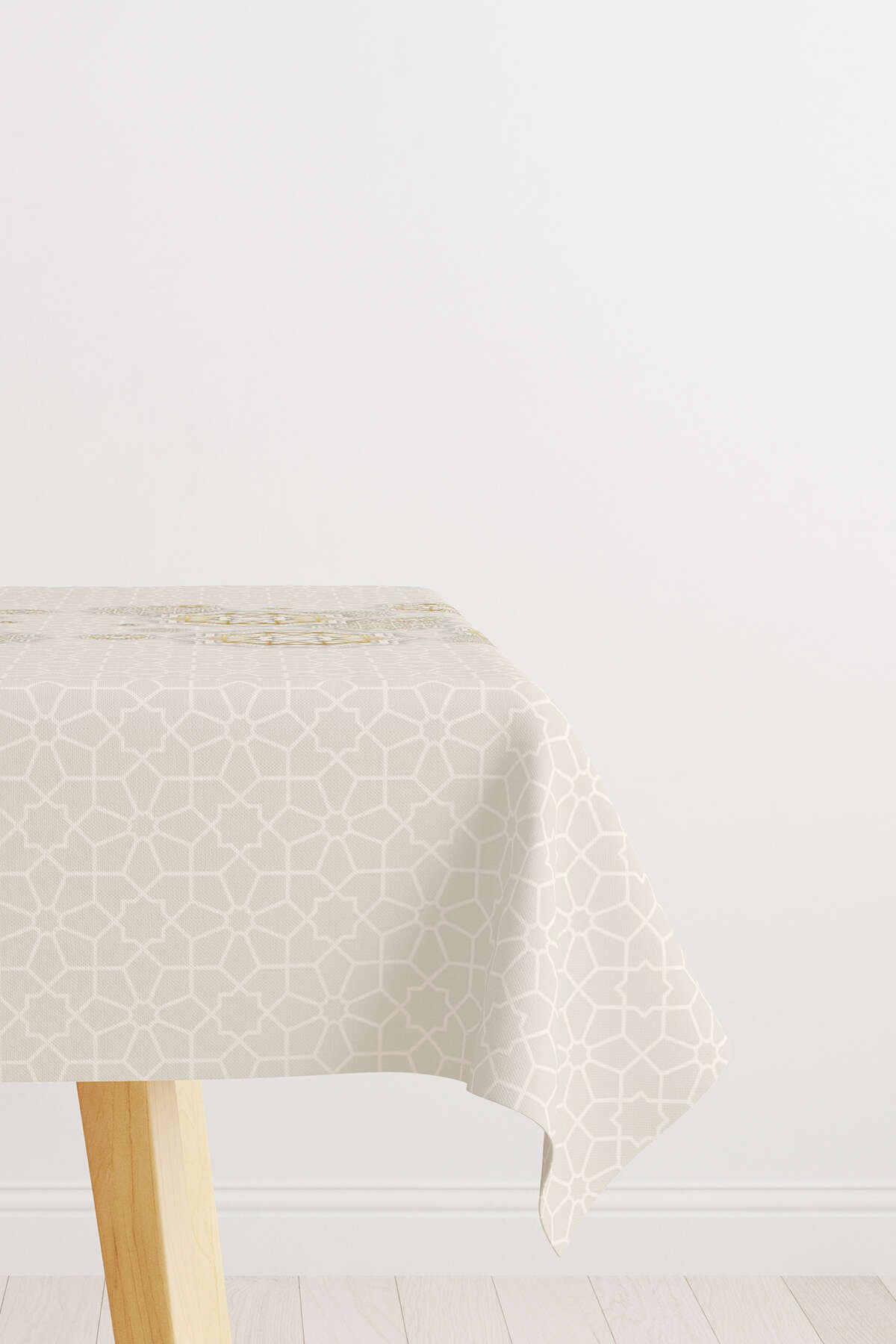 Bej Krem Ramazan Temalı Motif Desenli Dijital Baskılı Masaörtüsü CGH1289-MS