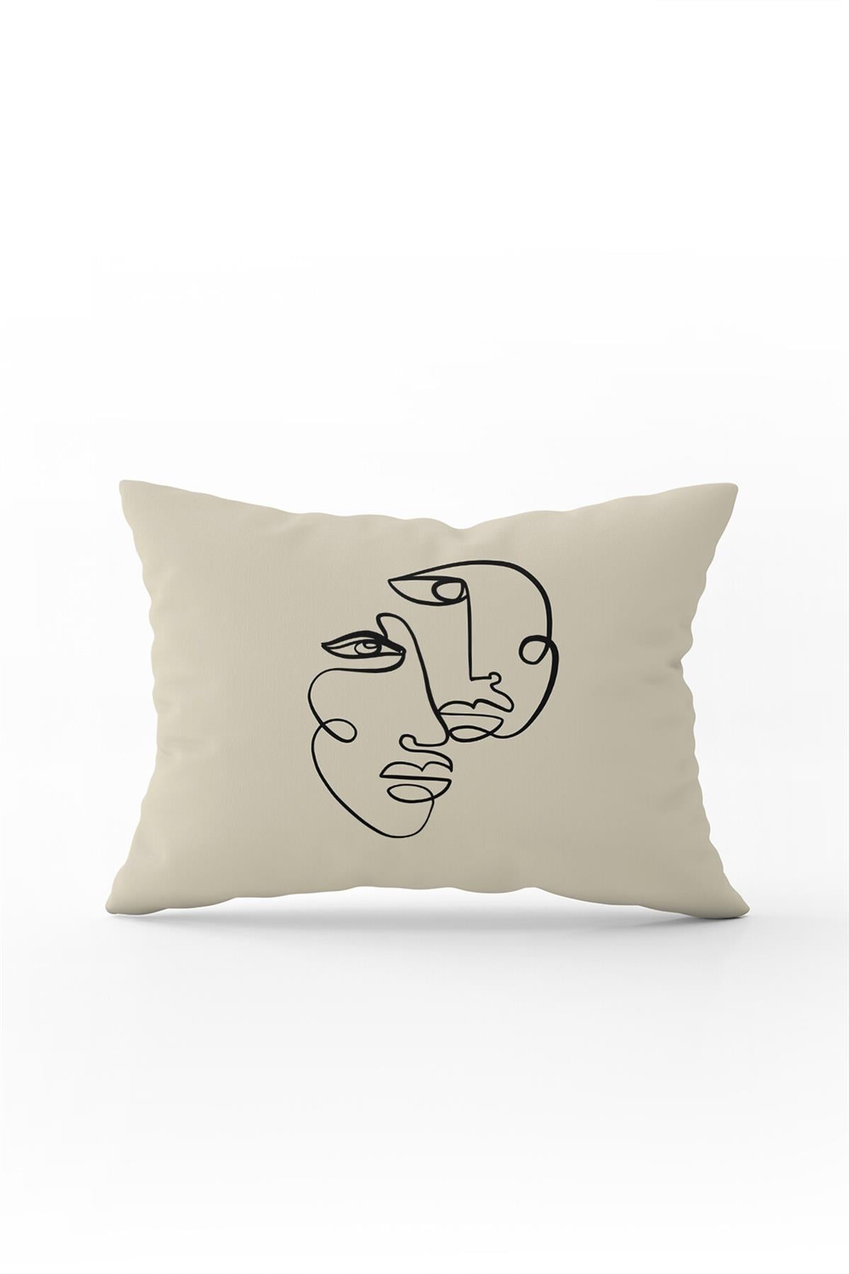 Bej Siyah Modern Silüet Figür Desenli Dijital Baskı Kırlent Yastık Kılıfı CGH512-3550 Çift Tarafı Baskılı