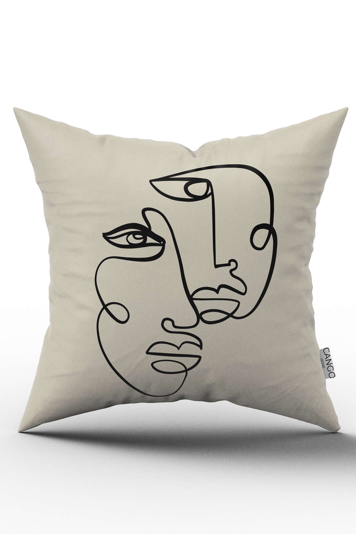 Bej Siyah Modern Silüet Figür Desenli Dijital Baskı Kırlent Yastık Kılıfı CGH512