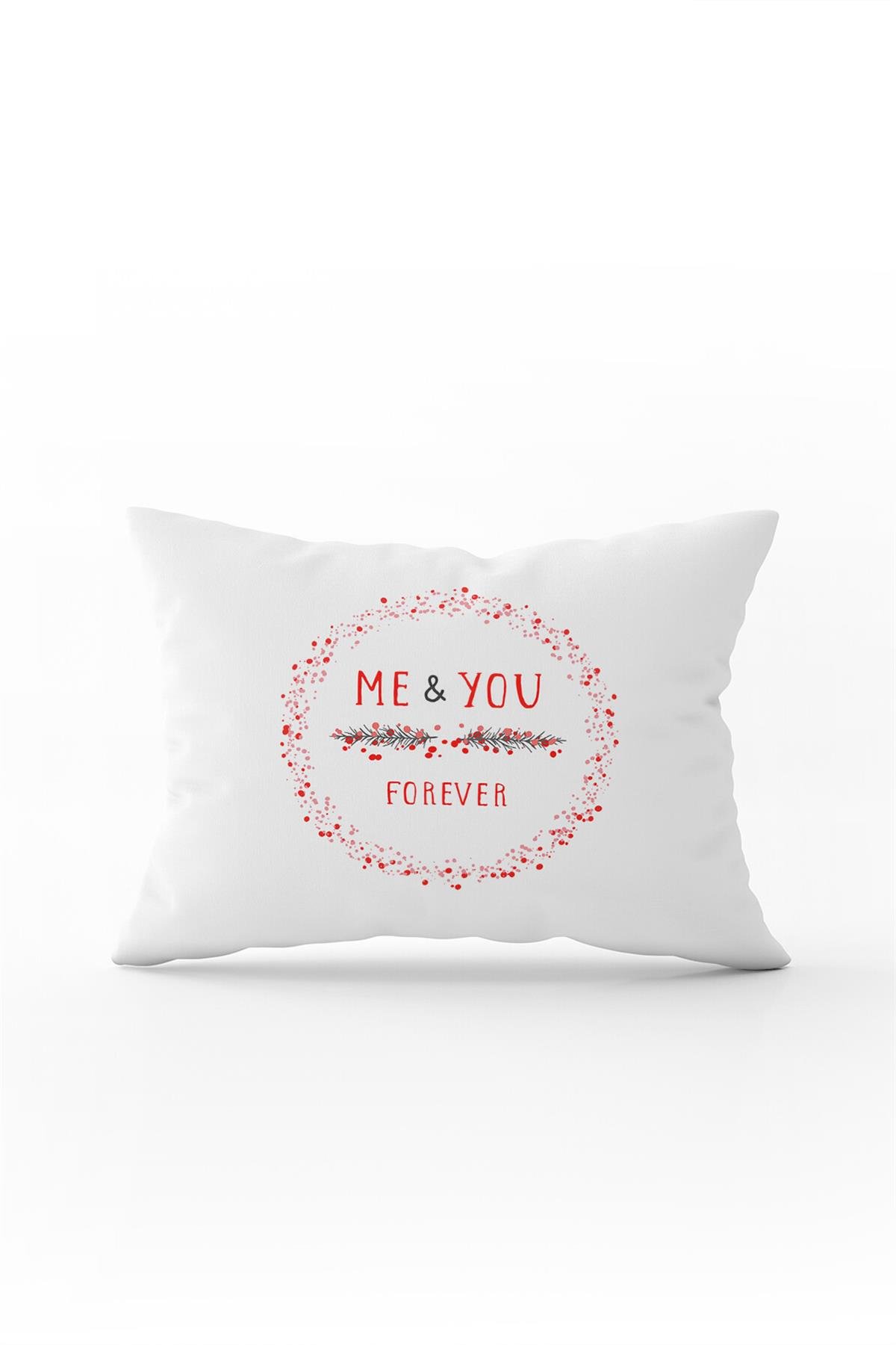 Beyaz Kırmızı Me&You Yazılı Modern Dijital Baskı Kırlent Yastık Kılıfı - CGH401-3550 Çift Tarafı Baskılı