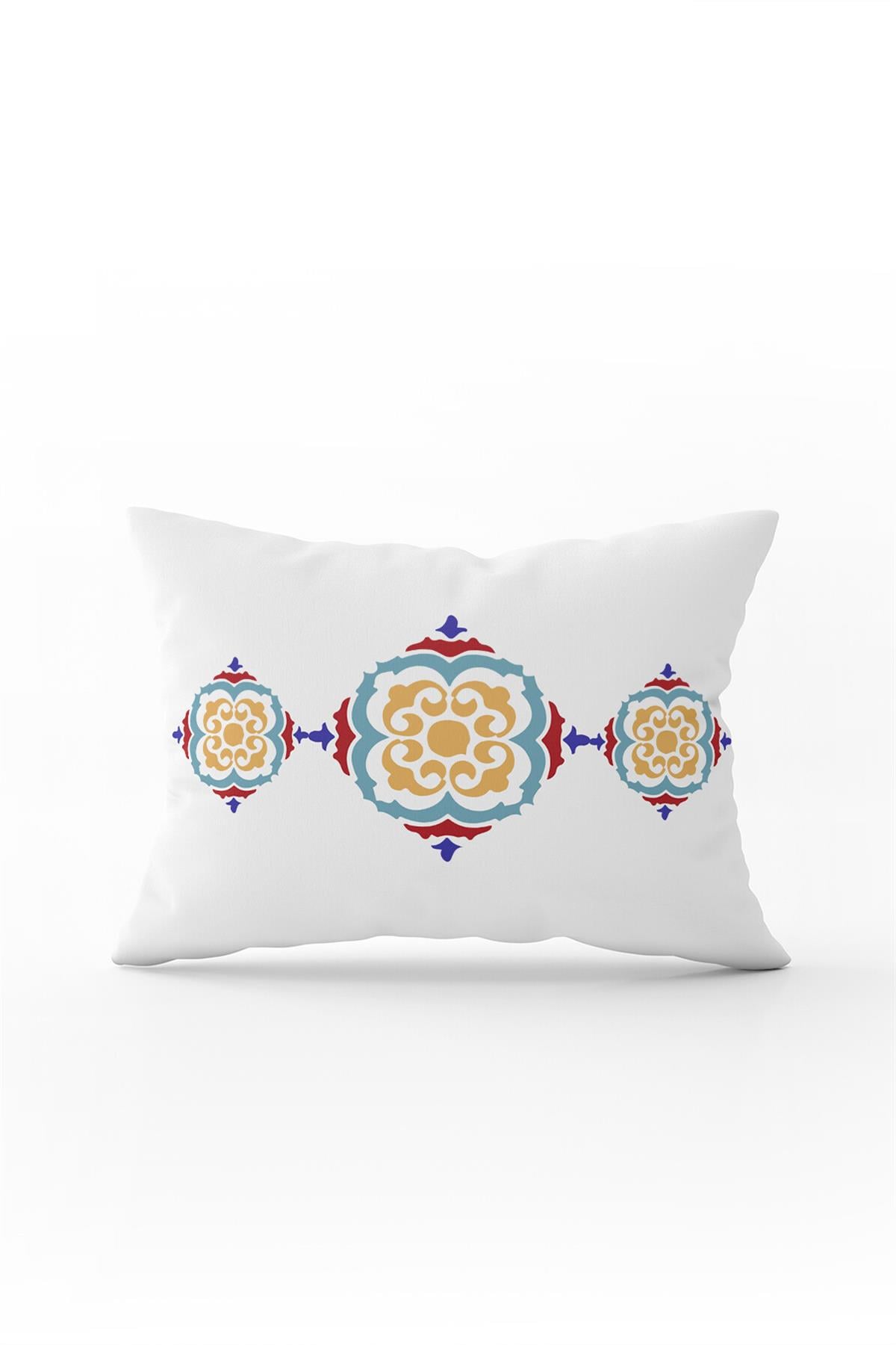 Beyaz Mavi Modern Etnik Karo Desenli Dijital Baskılı Kırlent Kılıfı-CGH570-3550 Çift Tarafı Baskılı