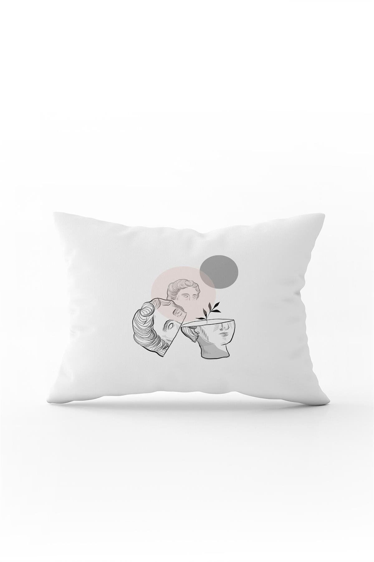Beyaz Pembe Modern Heykel Figürlü Dijital Baskılı Kırlent Kılıfı CGH540-3550 Çift Tarafı Baskılı
