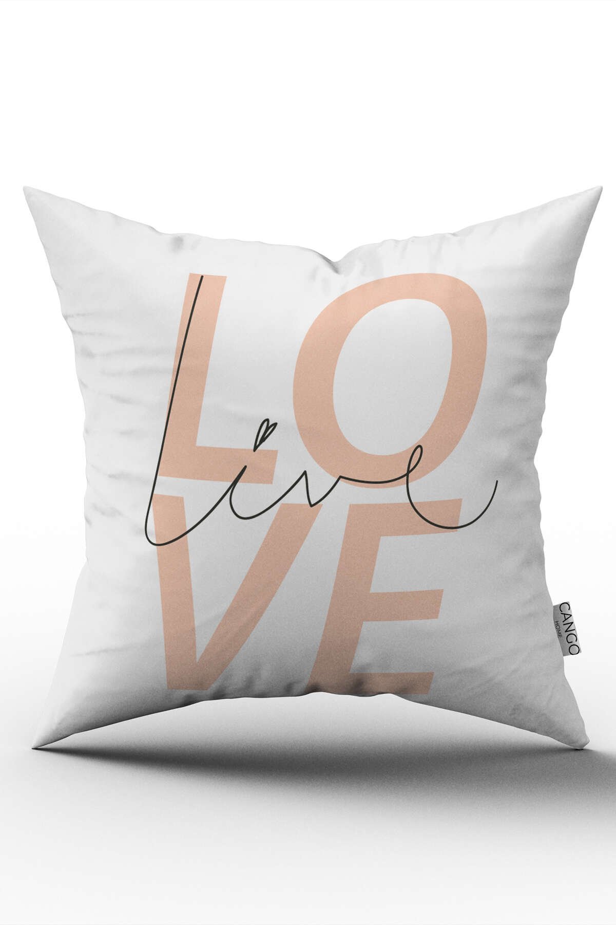 Beyaz Pembe Modern Live Love Dijital Baskılı Kırlent Kılıfı - CGH329