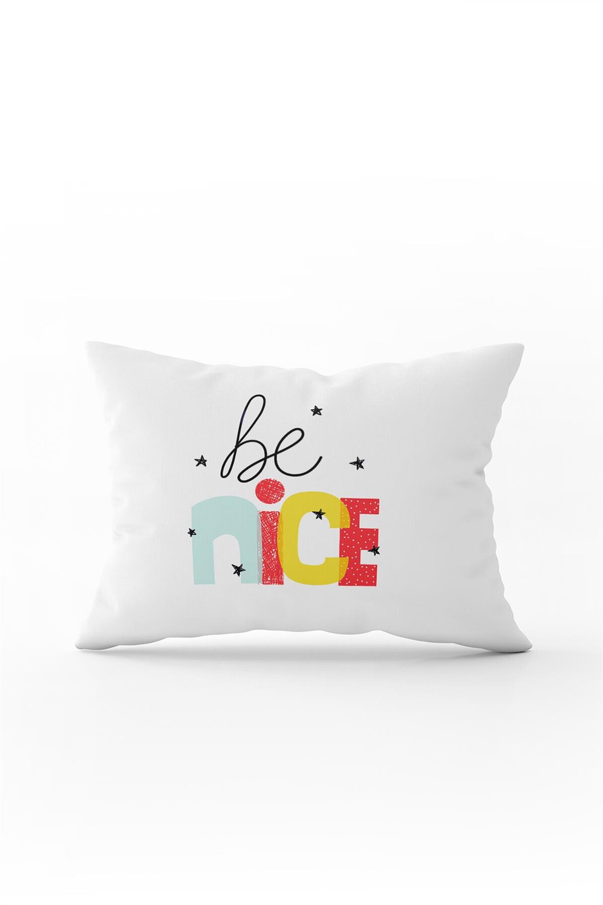 Beyaz Siyah Be Nice Yazılı Modern Dijital Baskı Kırlent Yastık Kılıfı - CGH387-3550 Çift Tarafı Baskılı