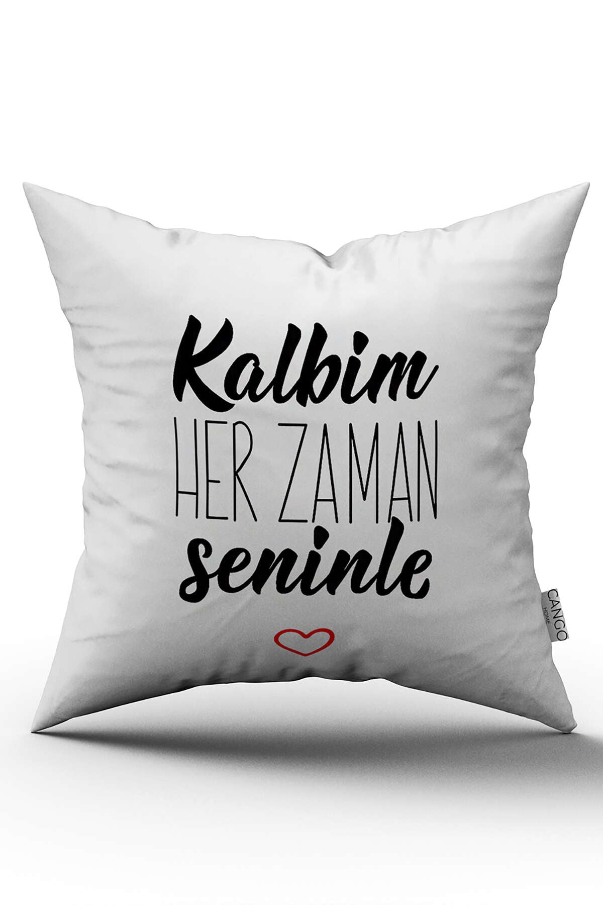 Beyaz Siyah Kalbim Her Zaman Seninle Yazılı Dijital Baskı Kırlent Yastık Kılıfı - CGH425