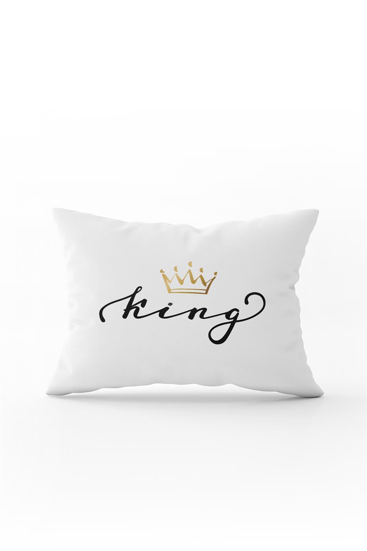 Beyaz Siyah King Kral Dijital Baskılı Kırlent Kılıfı - CGH324-3550 Çift Tarafı Baskılı