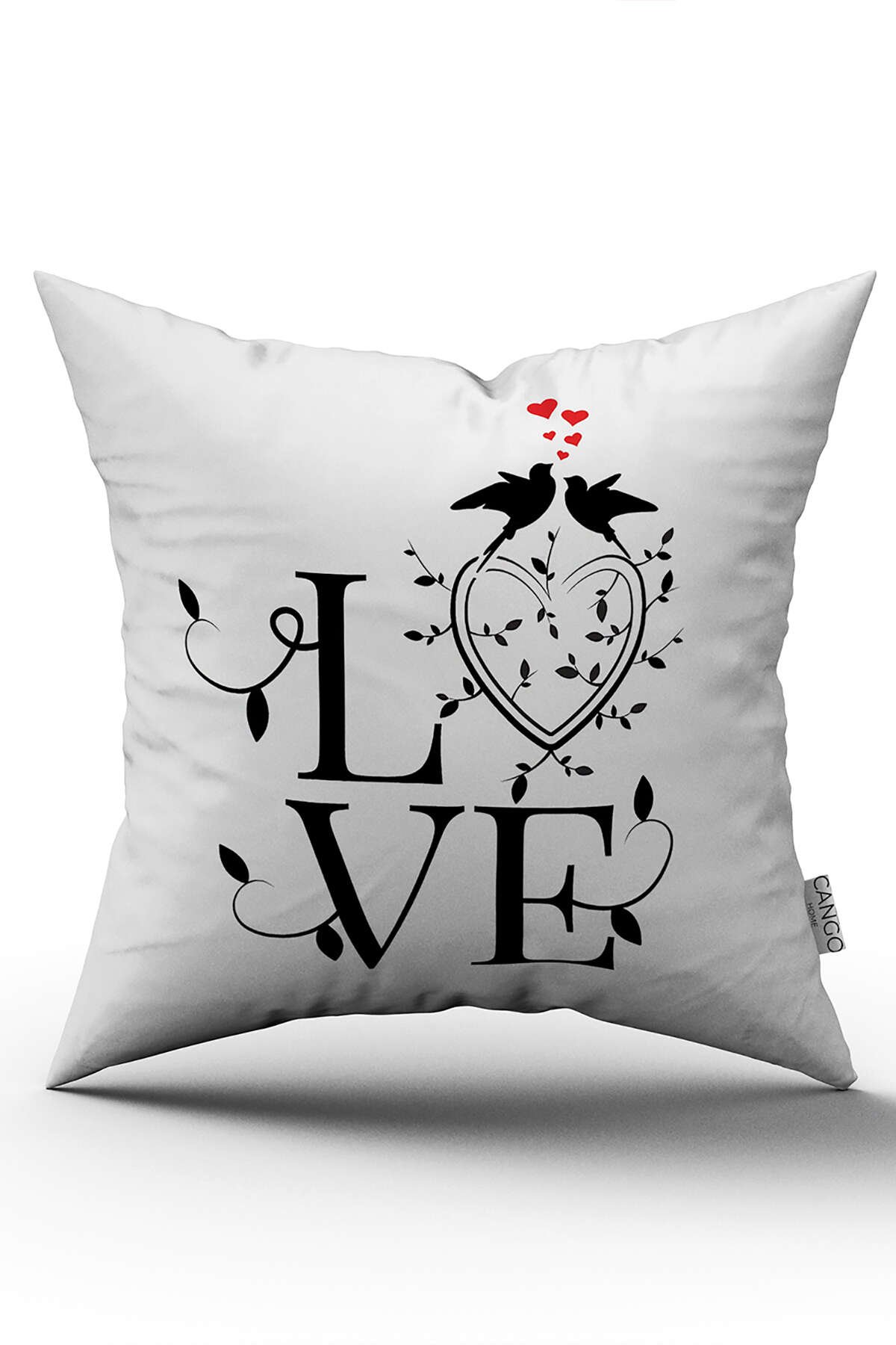 Beyaz Siyah Love Dekoratif Dijital Baskı Kırlent Yastık Kılıfı - CGH479