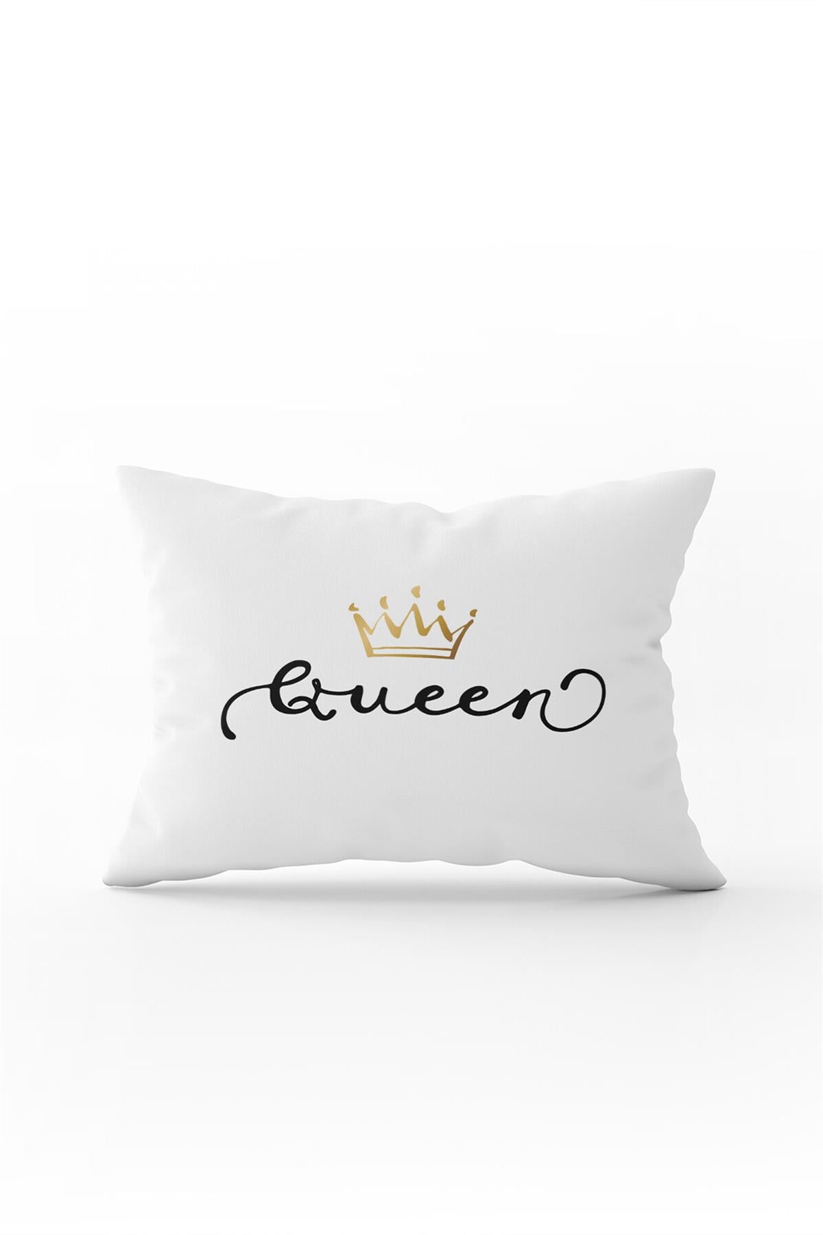 Beyaz Siyah Queen Kraliçe Dijital Baskılı Kırlent Kılıfı - CGH325-3550 Çift Tarafı Baskılı