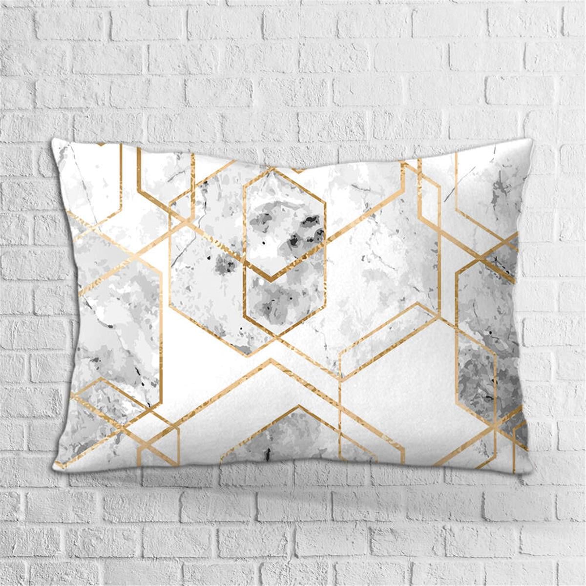 Çift Taraflı 35x50 Beyaz Gri Modern Dekoratif Mermer Desenli Dijital Baskılı Kırlent Kılıfı - OTYK625-3550