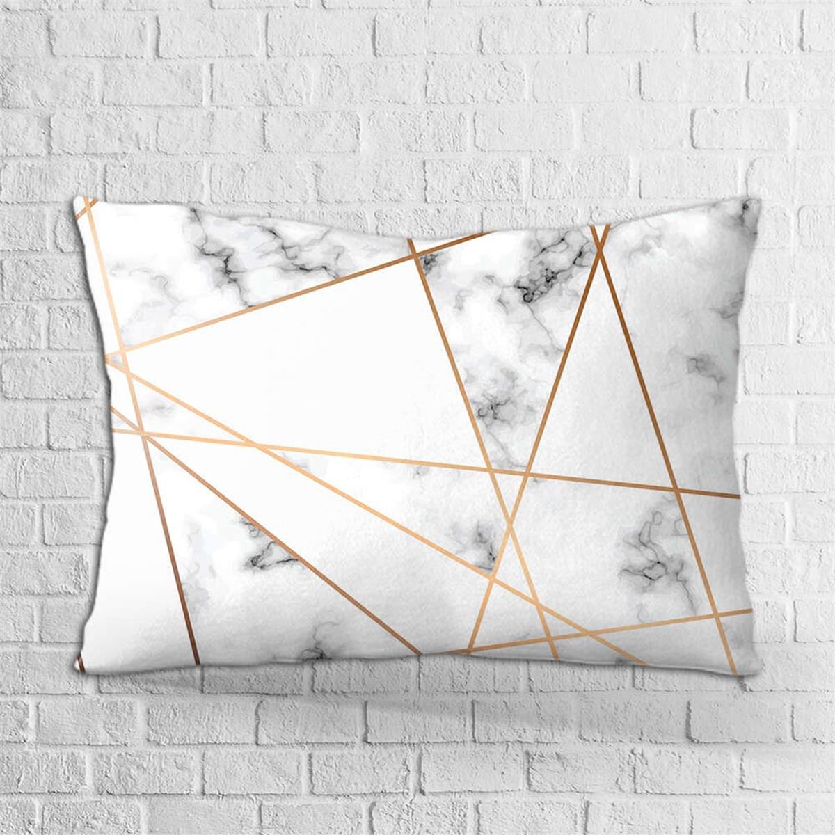 Çift Taraflı 35x50 Beyaz Gri Modern Dekoratif Mermer Desenli Dijital Baskılı Kırlent Kılıfı - OTYK622-3550