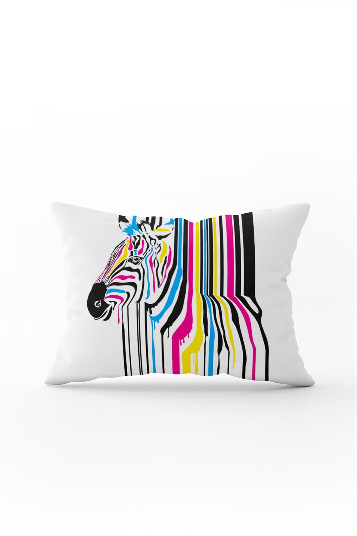 Çift Taraflı 35x50 Beyaz Mavi Pembe Zebra Kırlent Yastık Kılıfı - CGH033-3550