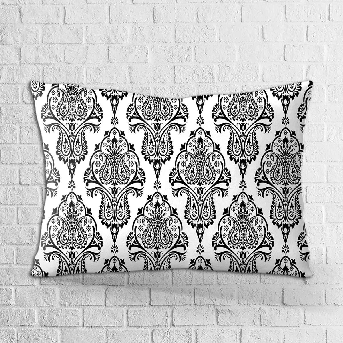 Çift Taraflı 35x50 Beyaz Siyah Damask Desenli Dijital Baskılı Kırlent Kılıfı - OTYK035-3550