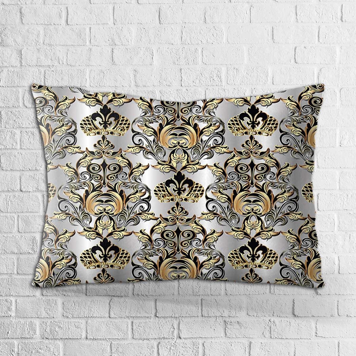 Çift Taraflı 35x50 Gri Sarı Etnik Vintage Desenli Dijital Baskılı Kırlent Kılıfı - OTYK361-3550