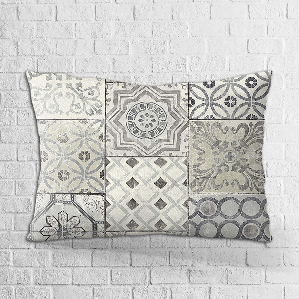 Çift Taraflı 35x50 Gri Vintage Desenli Dijital Baskılı Kırlent Kılıfı - OTYK339-3550