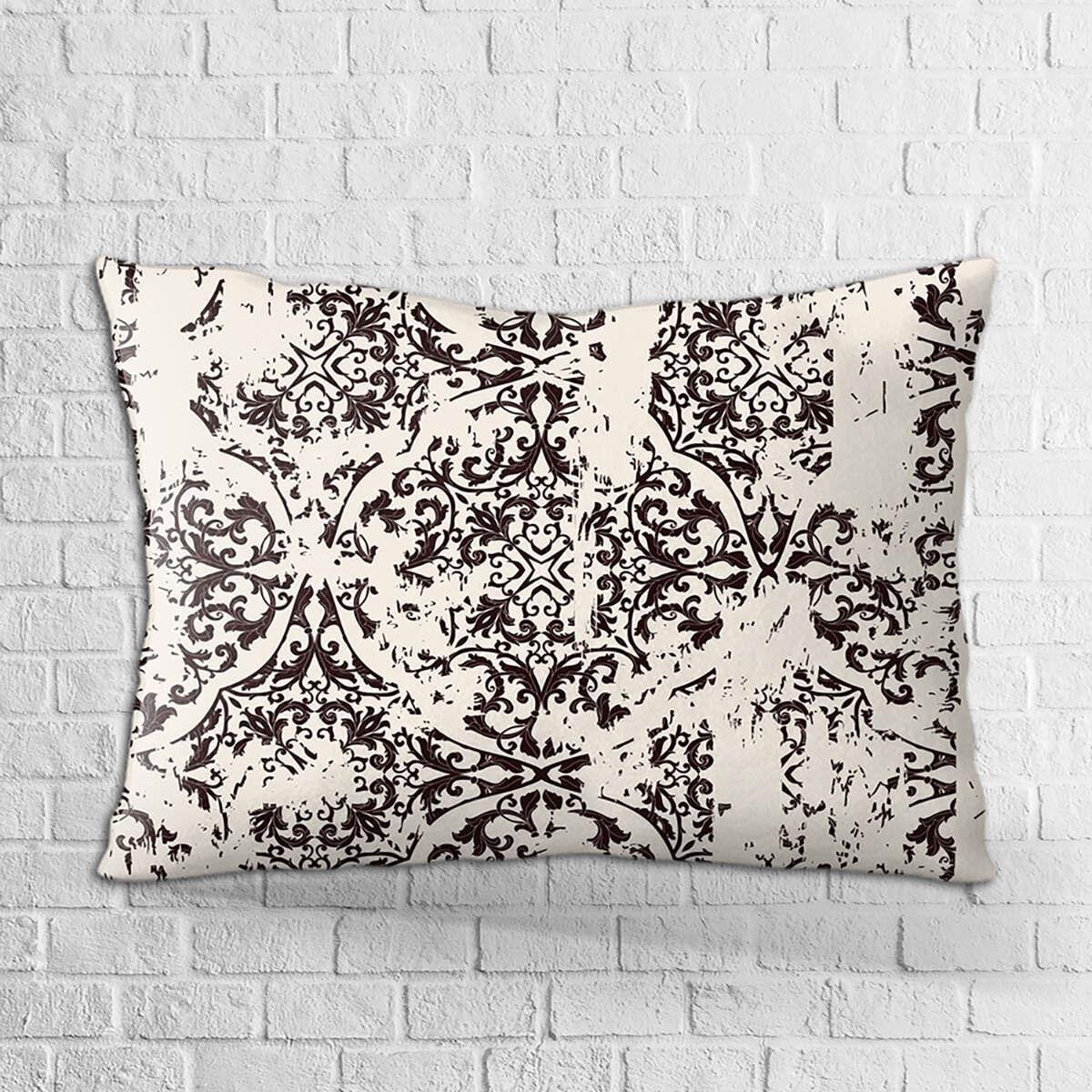 Çift Taraflı 35x50 Kahverengi Eskitme Vintage Desenli Dijital Baskılı Kırlent Kılıfıı - OTYK293-3550