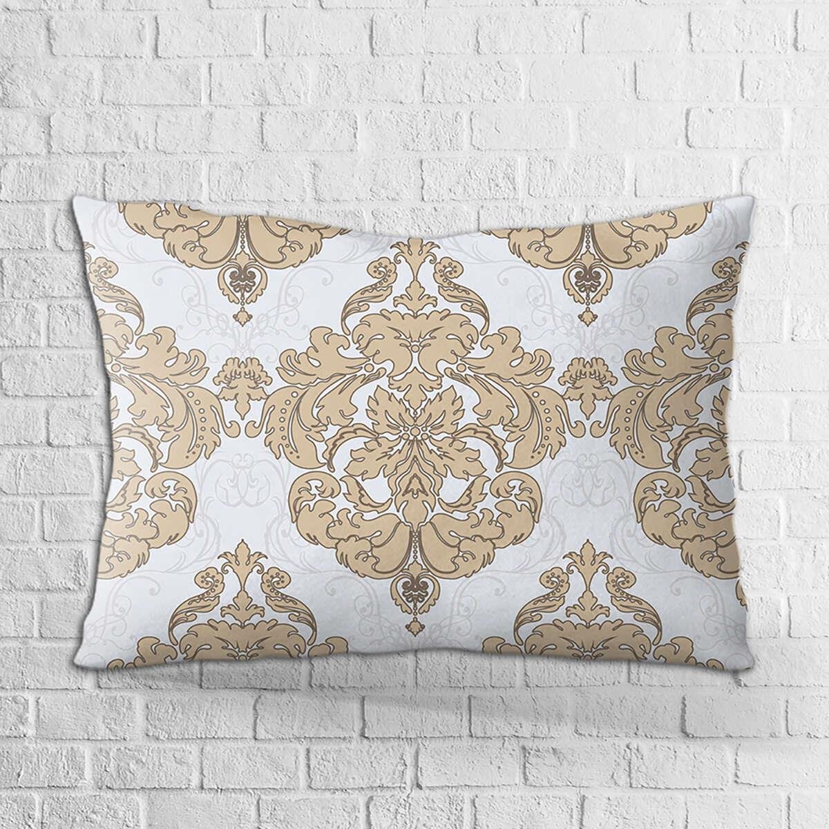 Çift Taraflı 35x50 Kahverengi Gri Damask Desenli Dijital Baskılı Kırlent Kılıfı - OTYK357-3550