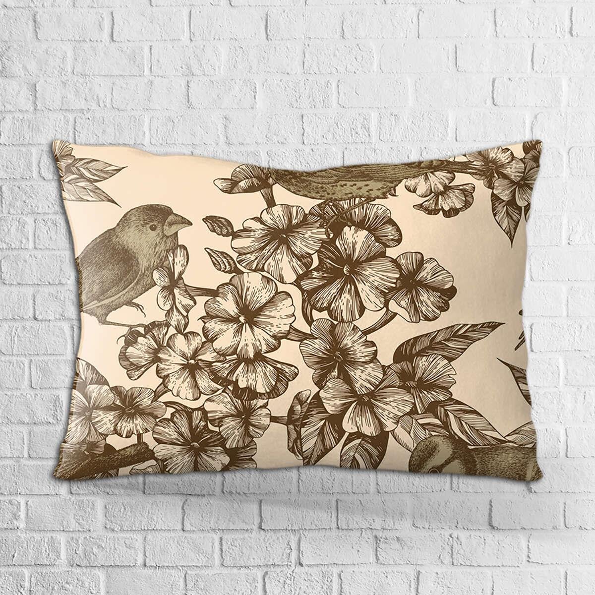 Çift Taraflı 35x50 Kahverengi Sarı Ayçiçek Desenli Dijital Baskılı Kırlent Kılıfı - OTYK309-3550